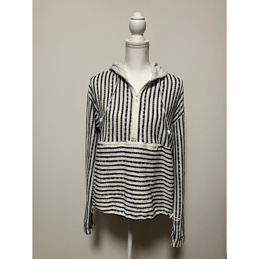 Altar'd State Women Half Zip Hoodie Size M Navy Off White Striped Textured